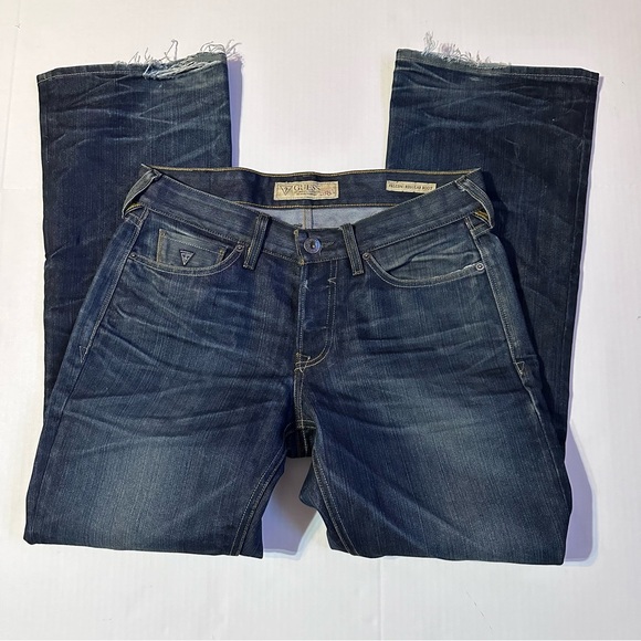 Guess Vintage Bootcut Button Fly Jeans Mid Rise Distressed Blue Denim 33x30 - Picture 4 of 16